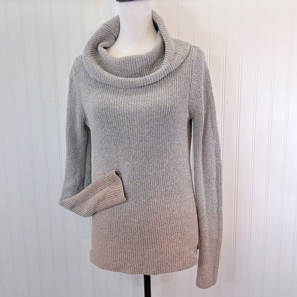 White House Black Market Metallic Silver Rose Gold Ombre Cowl Pullover Women's M